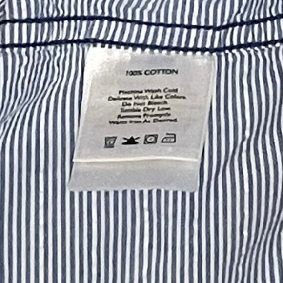Eddie Bauer Crinkle Cotton SS Button Down Men's L | Blue & White Stripes | EUC - Picture 4 of 9
